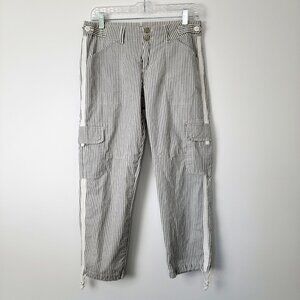 Sanctuary x Anthropologie Striped Cropped Cargo Pants Gray White Size 26